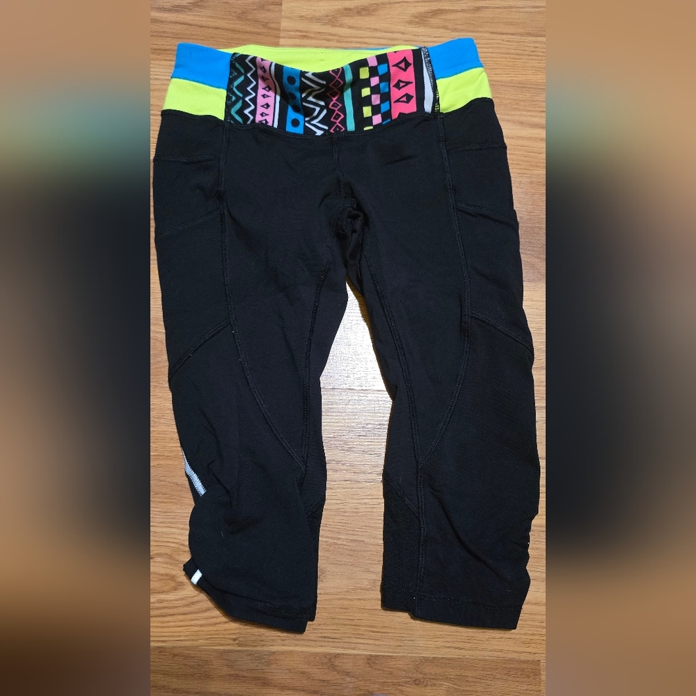 Lululemon Black Leggings with Colorful Waistband